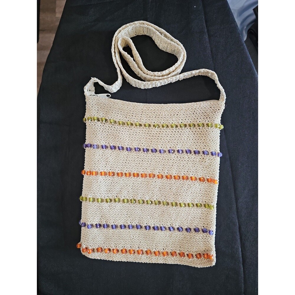 The Sak Jackson Woven Straw Crossbody Bag Multicolor Beaded Stripe Boho Purse
